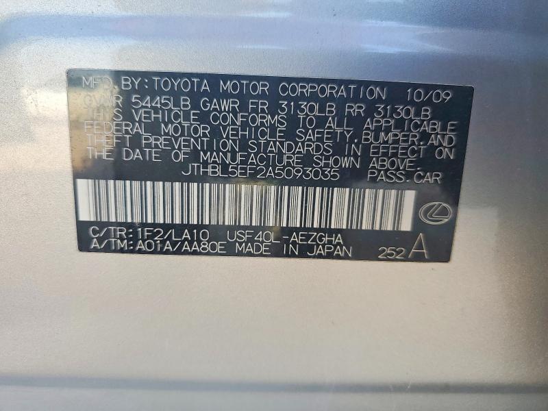 63834986 :رقم المزاد ، JTHBL5EF2A5093035 vin ، 2010 Lexus Ls مزاد بيع
