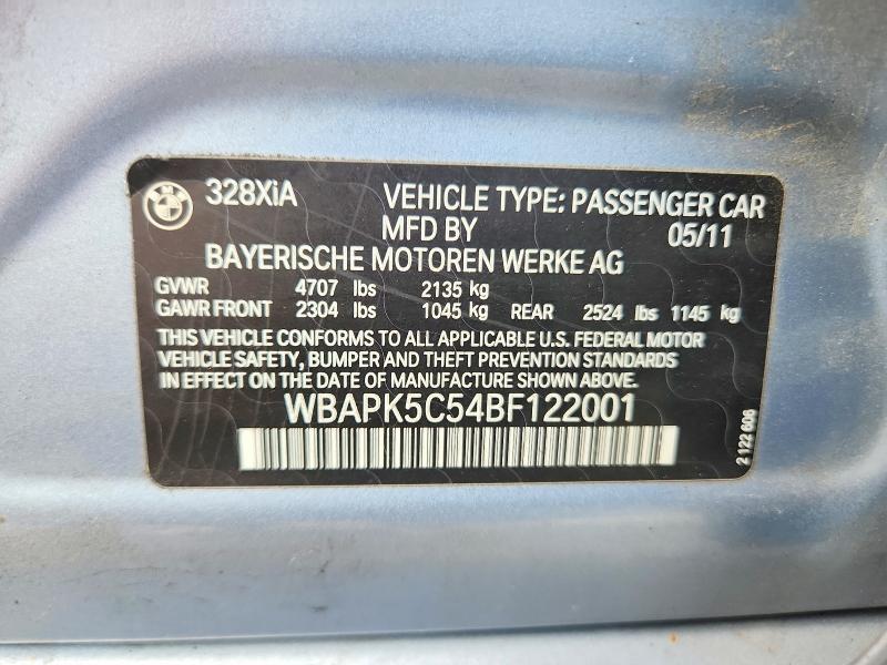 2011 Bmw 328 მანქანა იყიდება აუქციონზე, vin: WBAPK5C54BF122001, აუქციონის ნომერი: 66597046