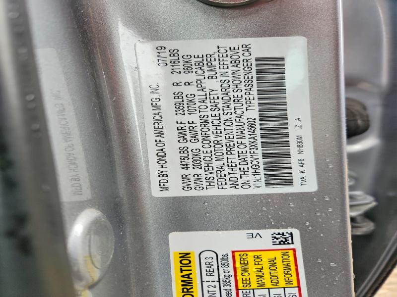 Aukcja sprzedaży 2019 Honda Accord, vin: 1HGCV1F3XKA145602, numer aukcji: 63792496