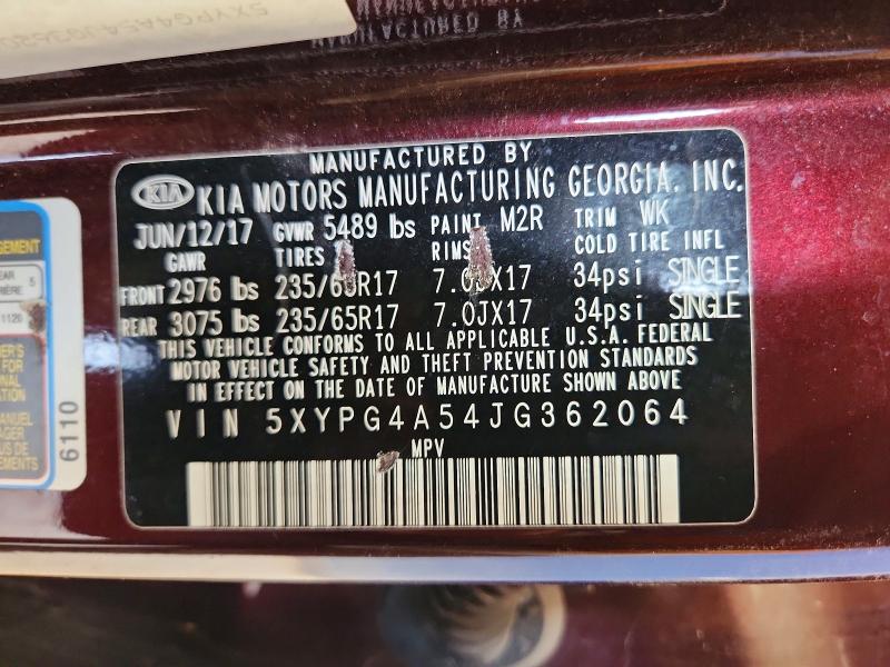 Aukcja sprzedaży 2018 Kia Sorento, vin: 5XYPG4A54JG362064, numer aukcji: 64122126
