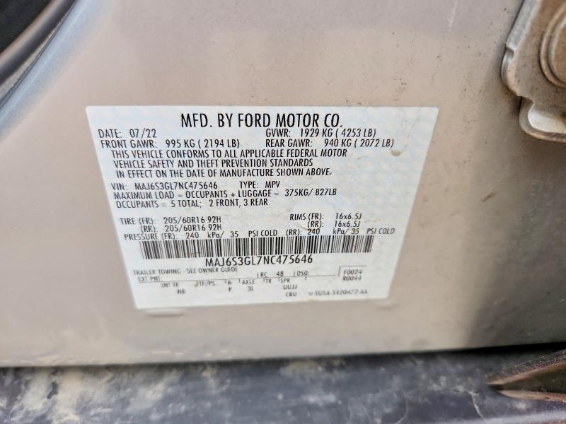 63510996 :رقم المزاد ، MAJ6S3GL7NC475646 vin ، 2022 Ford Ecosport مزاد بيع