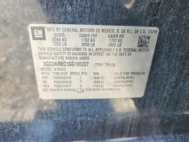 64771156 :رقم المزاد ، 3GCUKREC1GG195227 vin ، 2016 Chevrolet Silverado مزاد بيع