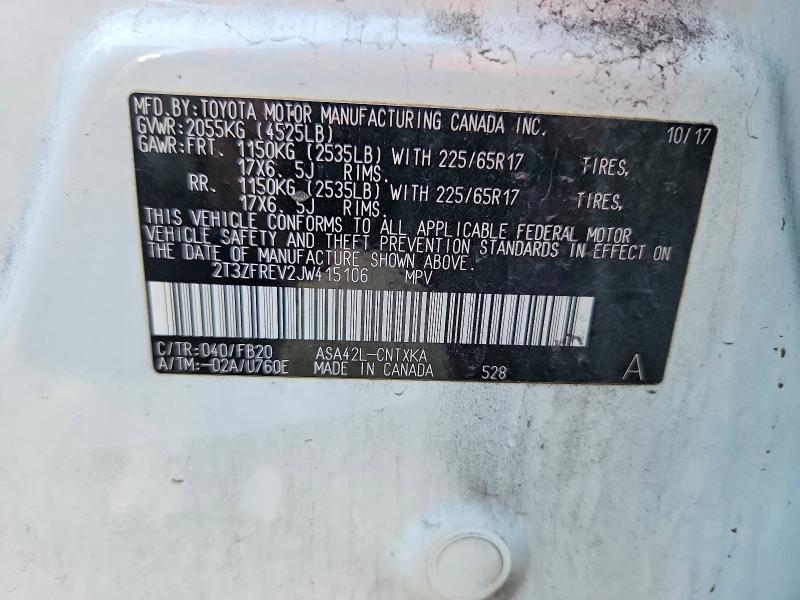 Продаж на аукціоні авто 2018 Toyota Rav4, vin: 2T3ZFREV2JW415106, номер лоту: 63407166