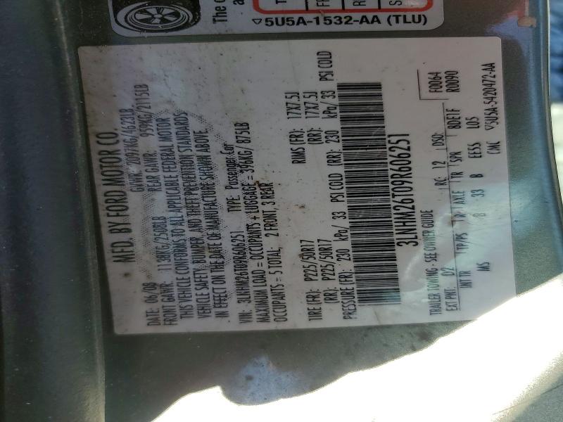 65216406 :رقم المزاد ، 3LNHM26T09R606251 vin ، 2009 Lincoln Mkz مزاد بيع
