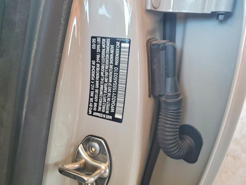2025 Porsche Taycan მანქანა იყიდება აუქციონზე, vin: WP0AD2Y15SSA50310, აუქციონის ნომერი: 66081276