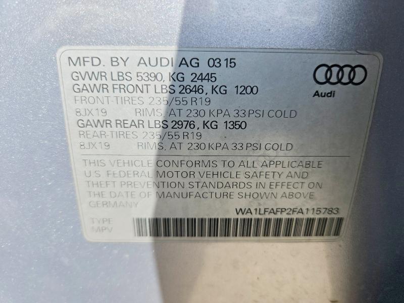 Продажа на аукционе авто 2015 Audi Q5, vin: WA1LFAFP2FA115783, номер лота: 63783876