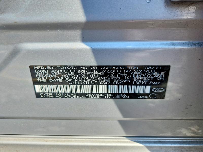 Auction sale of the 2011 Lexus Es, vin: JTHBK1EG1B2470025, lot number: 63618686