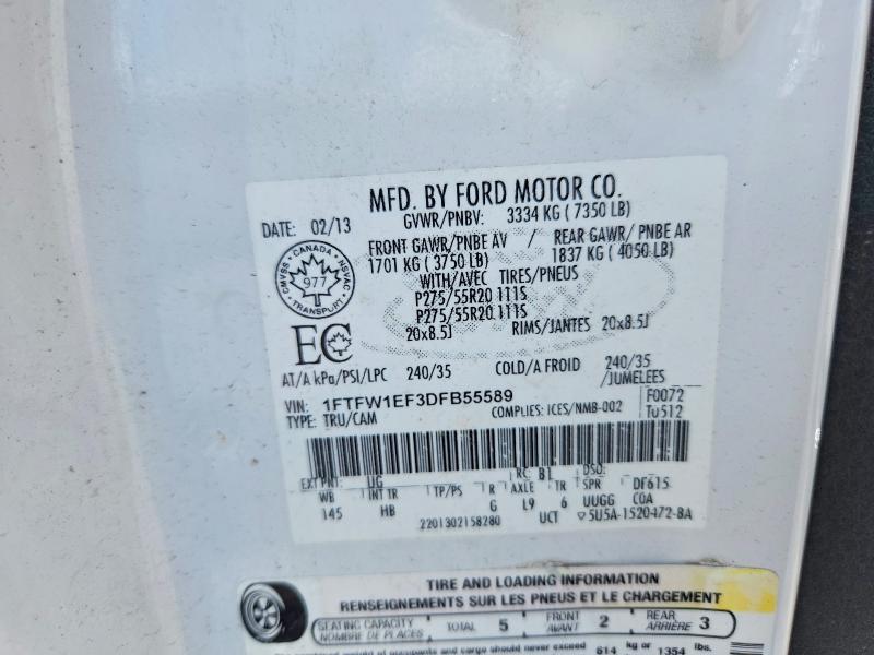 2013 Ford F150 მანქანა იყიდება აუქციონზე, vin: 1FTFW1EF3DFB55589, აუქციონის ნომერი: 65617716