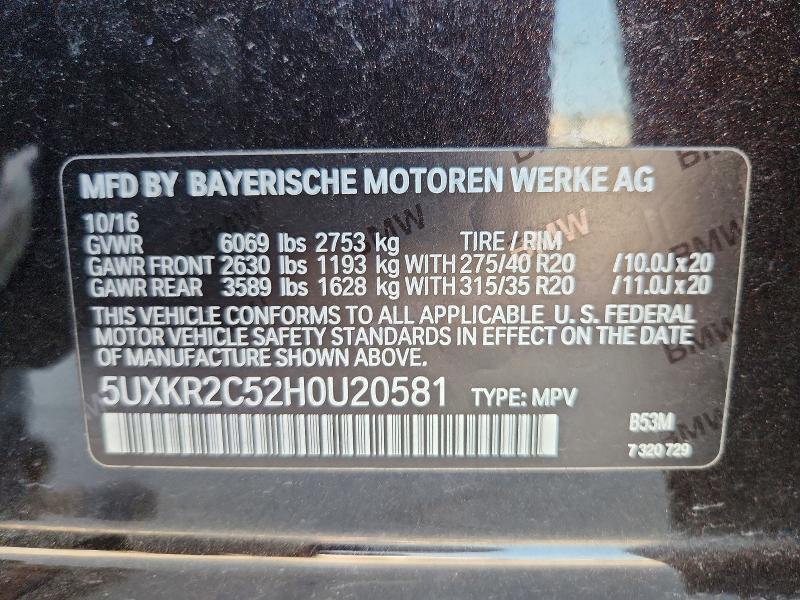 Aukcja sprzedaży 2017 Bmw X5, vin: 5UXKR2C52H0U20581, numer aukcji: 63724786
