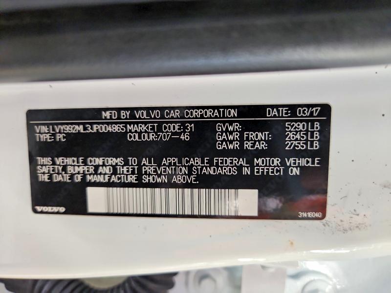 Продаж на аукціоні авто 2018 Volvo S90, vin: LVY992ML3JP004865, номер лоту: 64776856