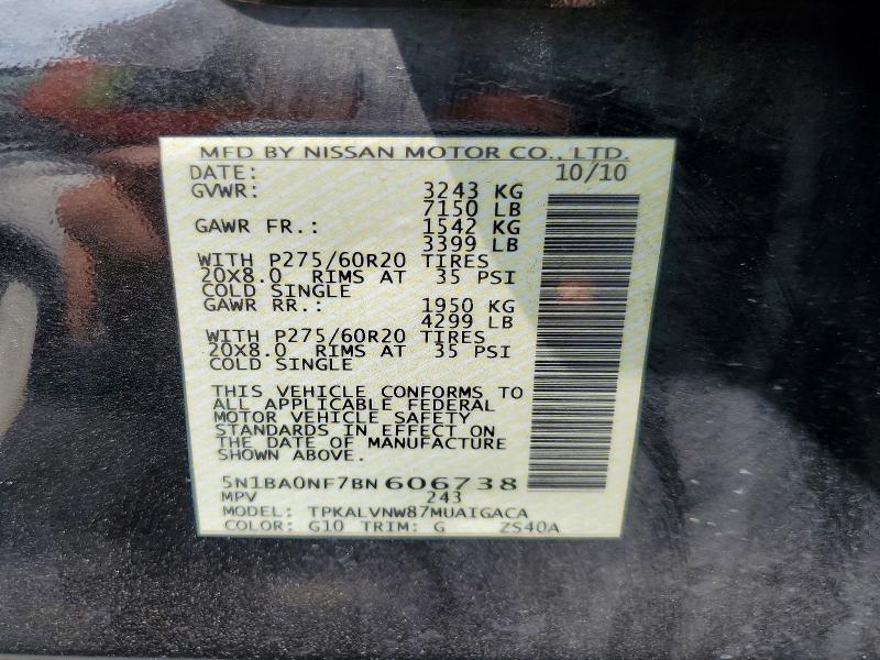 64442436 :رقم المزاد ، 5N1BA0NF7BN606738 vin ، 2011 Nissan Armada مزاد بيع