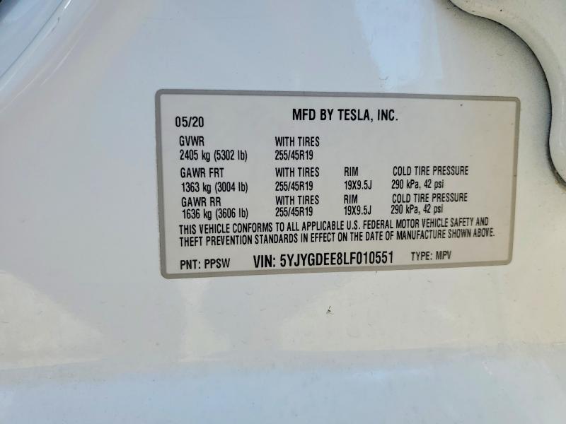 Aukcja sprzedaży 2020 Tesla Model Y, vin: 5YJYGDEE8LF010551, numer aukcji: 65811156