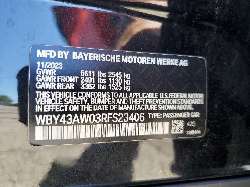 Aukcja sprzedaży 2024 Bmw I4, vin: WBY43AW03RFS23406, numer aukcji: 65023956