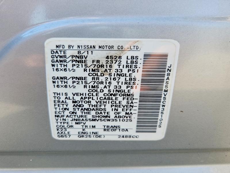 Aukcja sprzedaży 2012 Nissan Rogue, vin: JN8AS5MV5CW351025, numer aukcji: 63602126