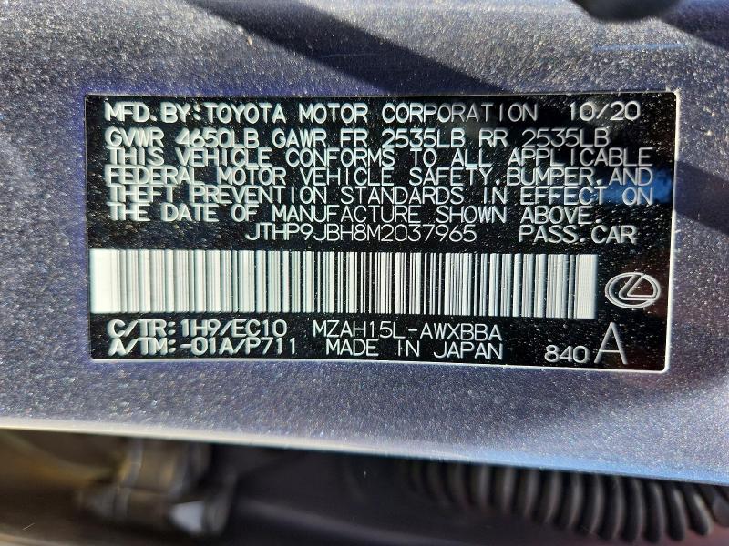 Aukcja sprzedaży 2021 Lexus Ux, vin: JTHP9JBH8M2037965, numer aukcji: 63710536