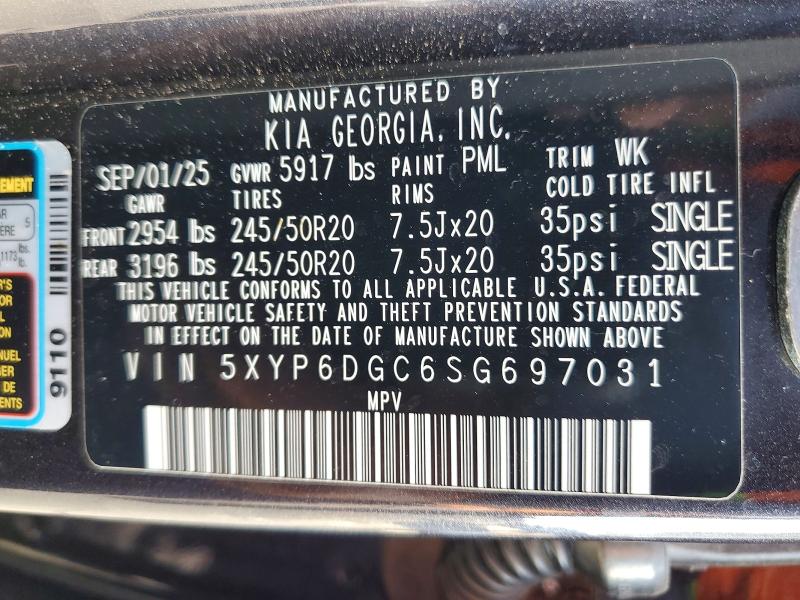 65669106 :رقم المزاد ، 5XYP6DGC6SG697031 vin ، 2025 Kia Telluride مزاد بيع