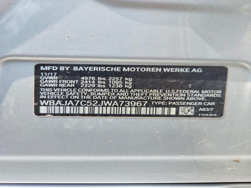 64305126 :رقم المزاد ، WBAJA7C52JWA73967 vin ، 2018 Bmw 530 مزاد بيع