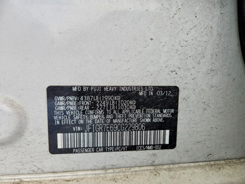 Aukcja sprzedaży 2012 Subaru Impreza, vin: JF1GR7E69CG229806, numer aukcji: 66750666