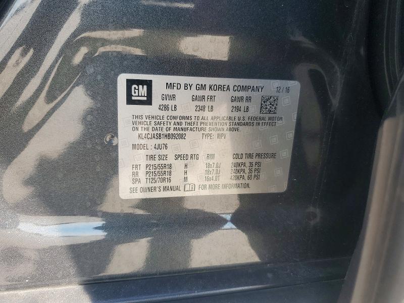 2017 Buick Encore მანქანა იყიდება აუქციონზე, vin: KL4CJASB1HB092082, აუქციონის ნომერი: 66456346