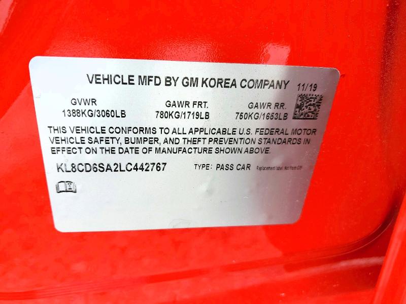 Aukcja sprzedaży 2020 Chevrolet Spark, vin: KL8CD6SA2LC442767, numer aukcji: 63868996