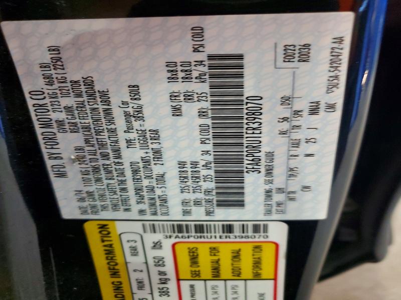 Продаж на аукціоні авто 2014 Ford Fusion, vin: 3FA6P0RU1ER398070, номер лоту: 63562346