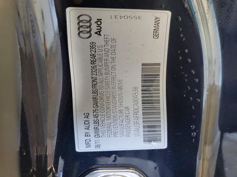 2012 Audi A5 მანქანა იყიდება აუქციონზე, vin: WAU3FAFR0CA004536, აუქციონის ნომერი: 65456376
