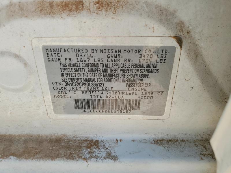 2016 Nissan Versa Note მანქანა იყიდება აუქციონზე, vin: 3N1CE2CP8GL395127, აუქციონის ნომერი: 62045366