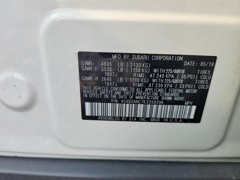 Aukcja sprzedaży 2019 Subaru Outback, vin: 4S4BSANC7K3358396, numer aukcji: 64631656