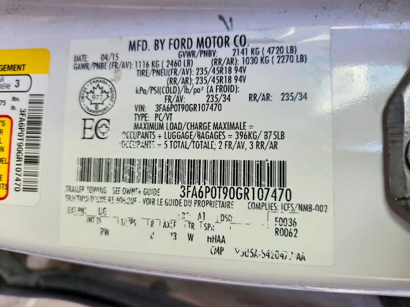 66745006 :رقم المزاد ، 3FA6P0T90GR107470 vin ، 2016 Ford Fusion مزاد بيع