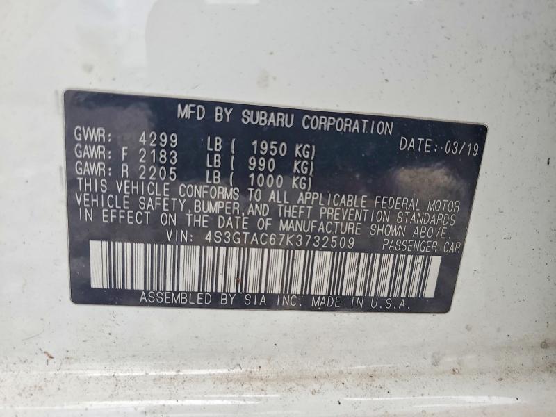 62682786 :رقم المزاد ، 4S3GTAC67K3732509 vin ، 2019 Subaru Impreza مزاد بيع