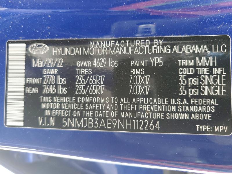 67351256 :رقم المزاد ، 5NMJB3AE9NH112264 vin ، 2022 Hyundai Tucson مزاد بيع