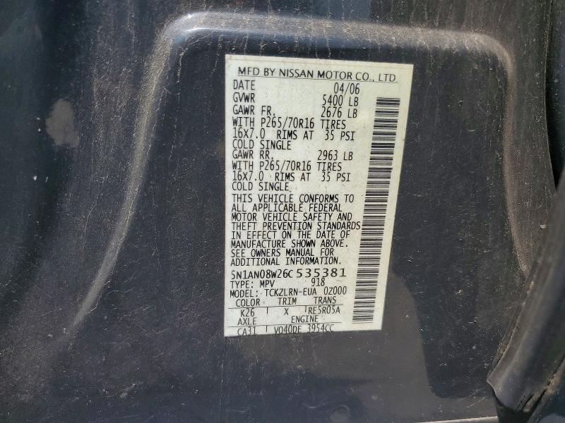 64203556 :رقم المزاد ، 5N1AN08W26C535381 vin ، 2006 Nissan Xterra مزاد بيع