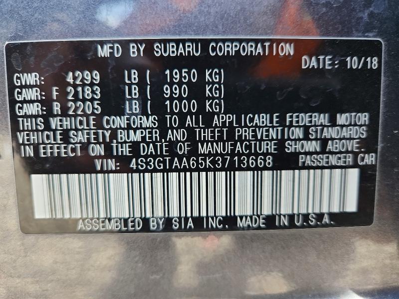 Продажа на аукционе авто 2019 Subaru Impreza, vin: 4S3GTAA65K3713668, номер лота: 66439056