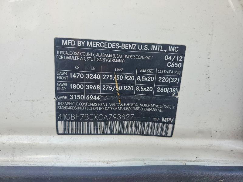 66051756 :رقم المزاد ، 4JGBF7BEXCA793827 vin ، 2012 Mercedes-benz Gl مزاد بيع