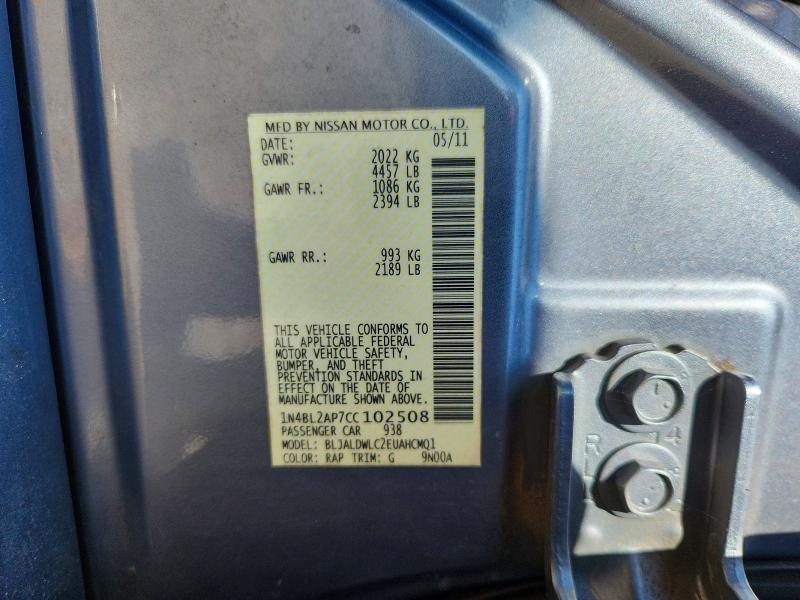 Продаж на аукціоні авто 2012 Nissan Altima, vin: 1N4BL2AP7CC102508, номер лоту: 64286996