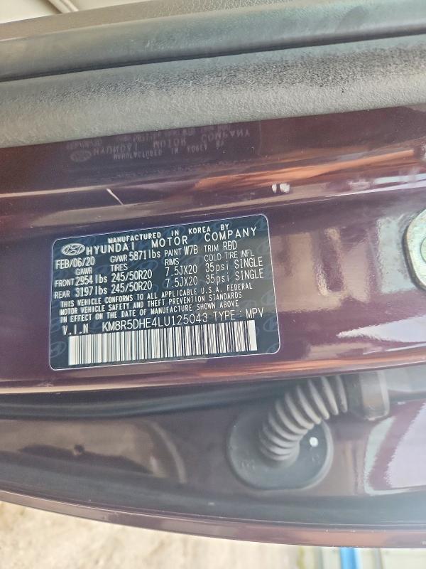 2020 Hyundai Palisade მანქანა იყიდება აუქციონზე, vin: KM8R5DHE4LU125043, აუქციონის ნომერი: 66453636
