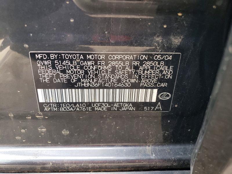 63470876 :رقم المزاد ، JTHBN36F140164630 vin ، 2004 Lexus Ls مزاد بيع