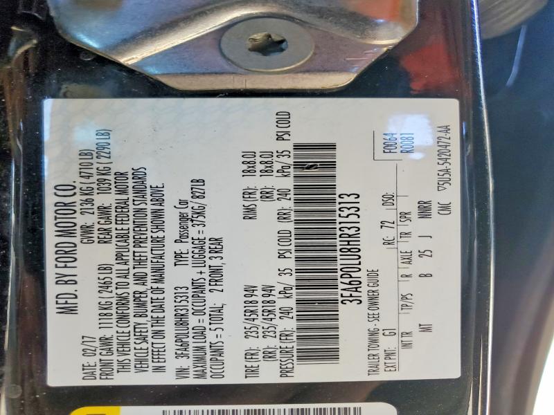 Продажа на аукционе авто 2017 Ford Fusion, vin: 3FA6P0LU8HR315313, номер лота: 65010936