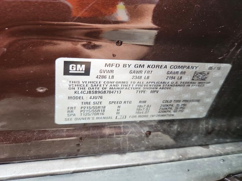 63591526 :رقم المزاد ، KL4CJBSB9GB704713 vin ، 2016 Buick Encore مزاد بيع