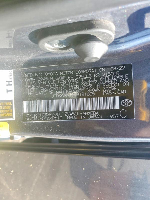 Aukcja sprzedaży 2022 Toyota Prius, vin: JTDKAMFU8N3181605, numer aukcji: 66220216