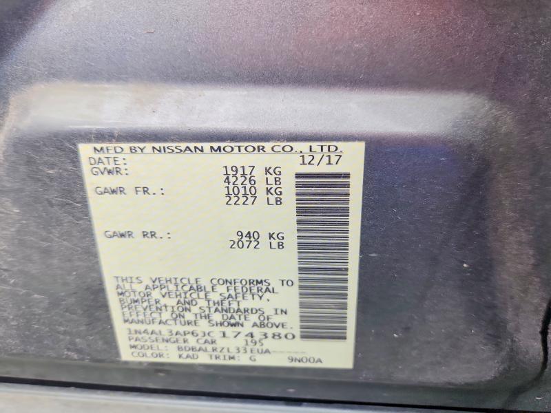 65316556 :رقم المزاد ، 1N4AL3AP6JC174380 vin ، 2018 Nissan Altima مزاد بيع