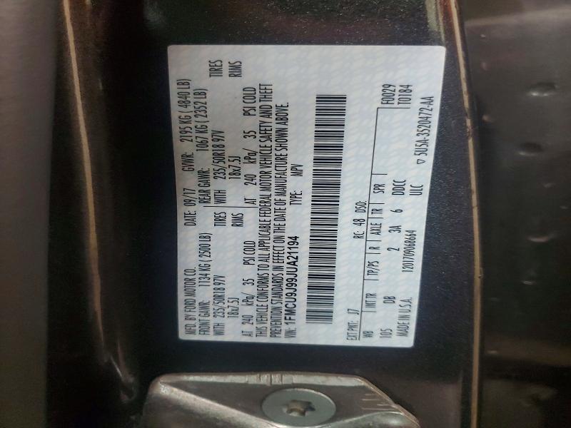 Продажа на аукционе авто 2018 Ford Escape, vin: 1FMCU9J99JUA21194, номер лота: 64899706