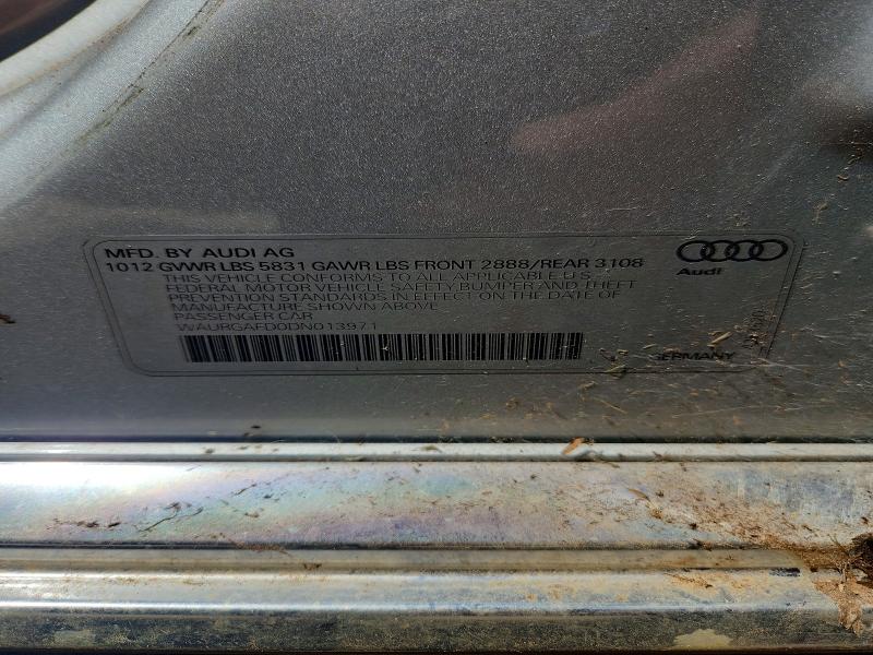 2013 Audi A8 მანქანა იყიდება აუქციონზე, vin: WAURGAFD0DN013971, აუქციონის ნომერი: 64067406