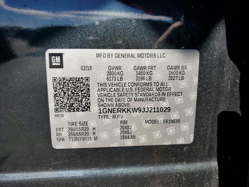 65018586 :رقم المزاد ، 1GNERKKW9JJ211029 vin ، 2018 Chevrolet Traverse مزاد بيع