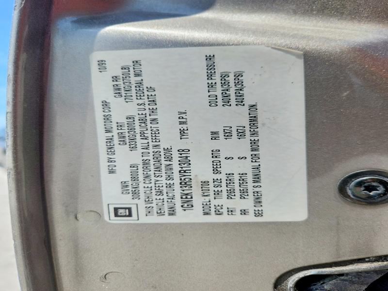 Aukcja sprzedaży 2000 Chevrolet Tahoe, vin: 1GNEK13R5YR130418, numer aukcji: 64490216