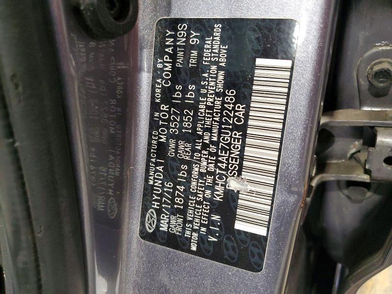 63938786 :رقم المزاد ، KMHCT4AE7GU122486 vin ، 2016 Hyundai Accent مزاد بيع