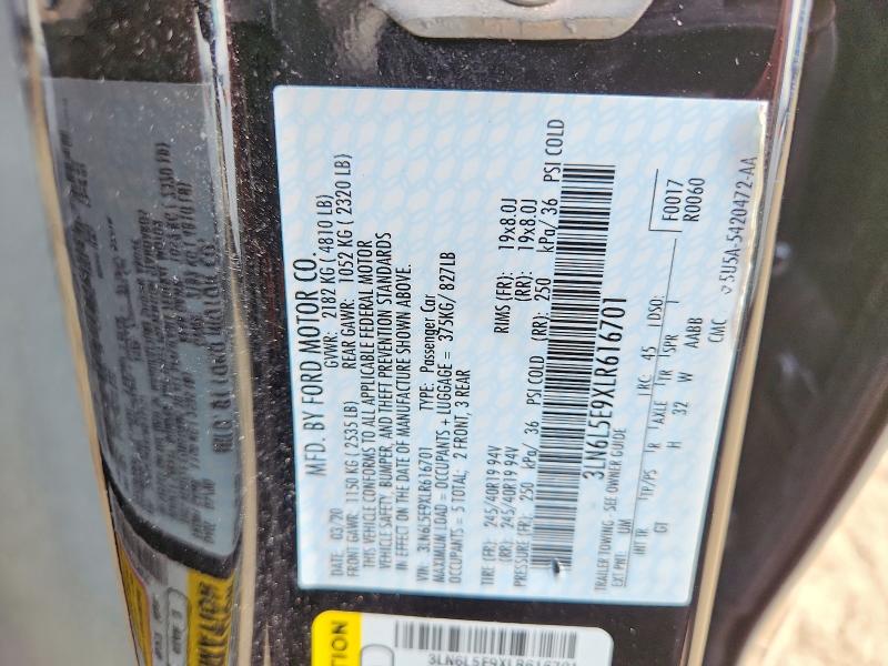 2020 Lincoln Mkz მანქანა იყიდება აუქციონზე, vin: 3LN6L5E9XLR616701, აუქციონის ნომერი: 66235696