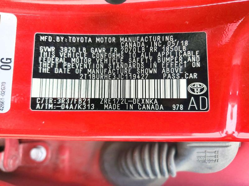 Aukcja sprzedaży 2018 Toyota Corolla, vin: 2T1BURHE3JC119427, numer aukcji: 64482396