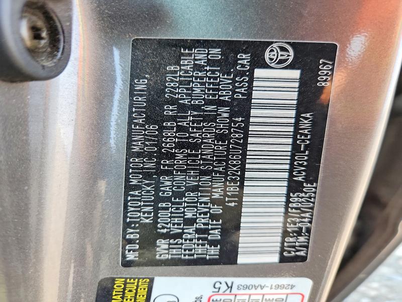 Aukcja sprzedaży 2006 Toyota Camry, vin: 4T1BE32K86U728754, numer aukcji: 63941796