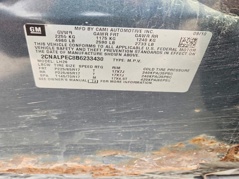66781266 :رقم المزاد ، 2CNALPEC8B6233430 vin ، 2011 Chevrolet Equinox مزاد بيع